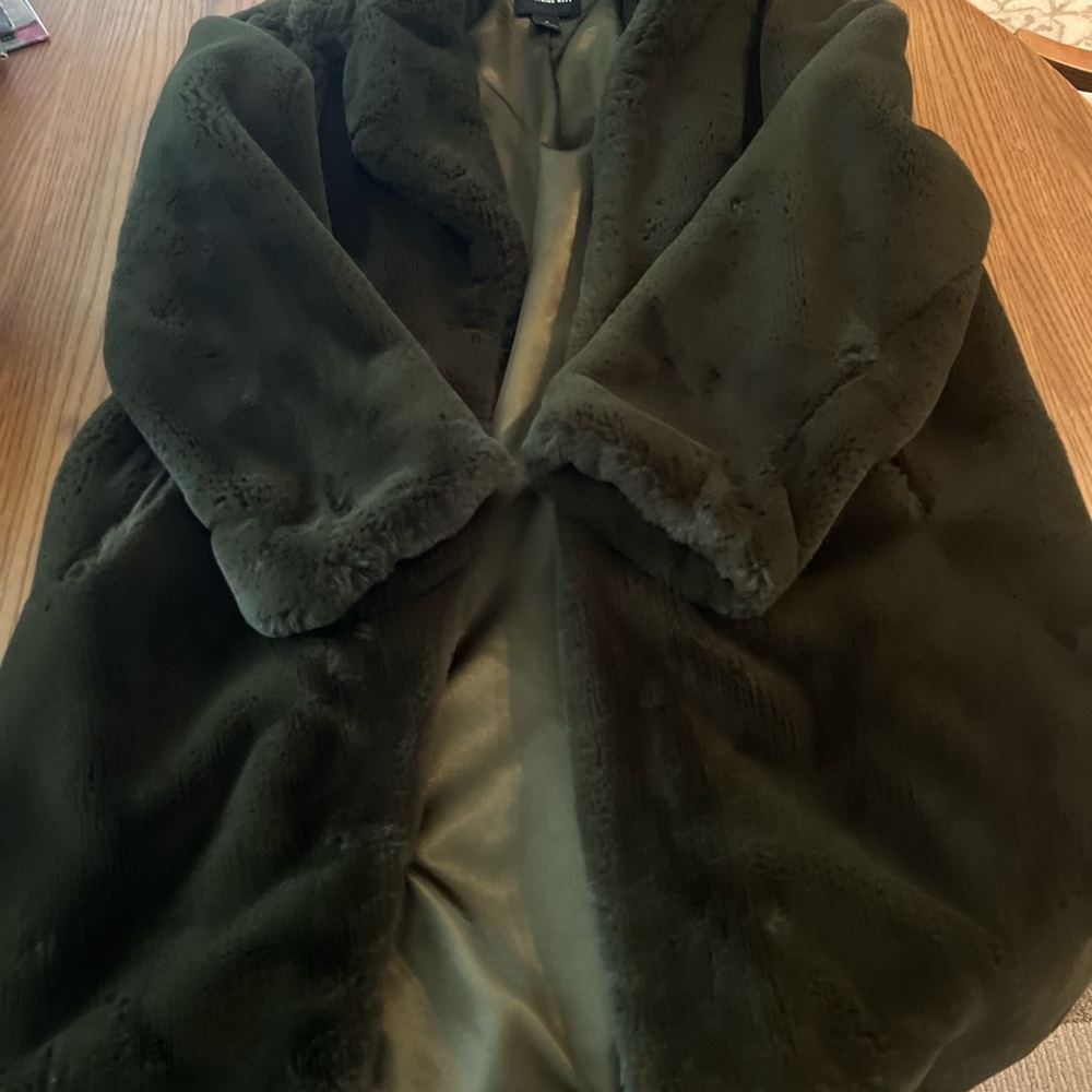 Something Navy Olive Faux Fur Coat